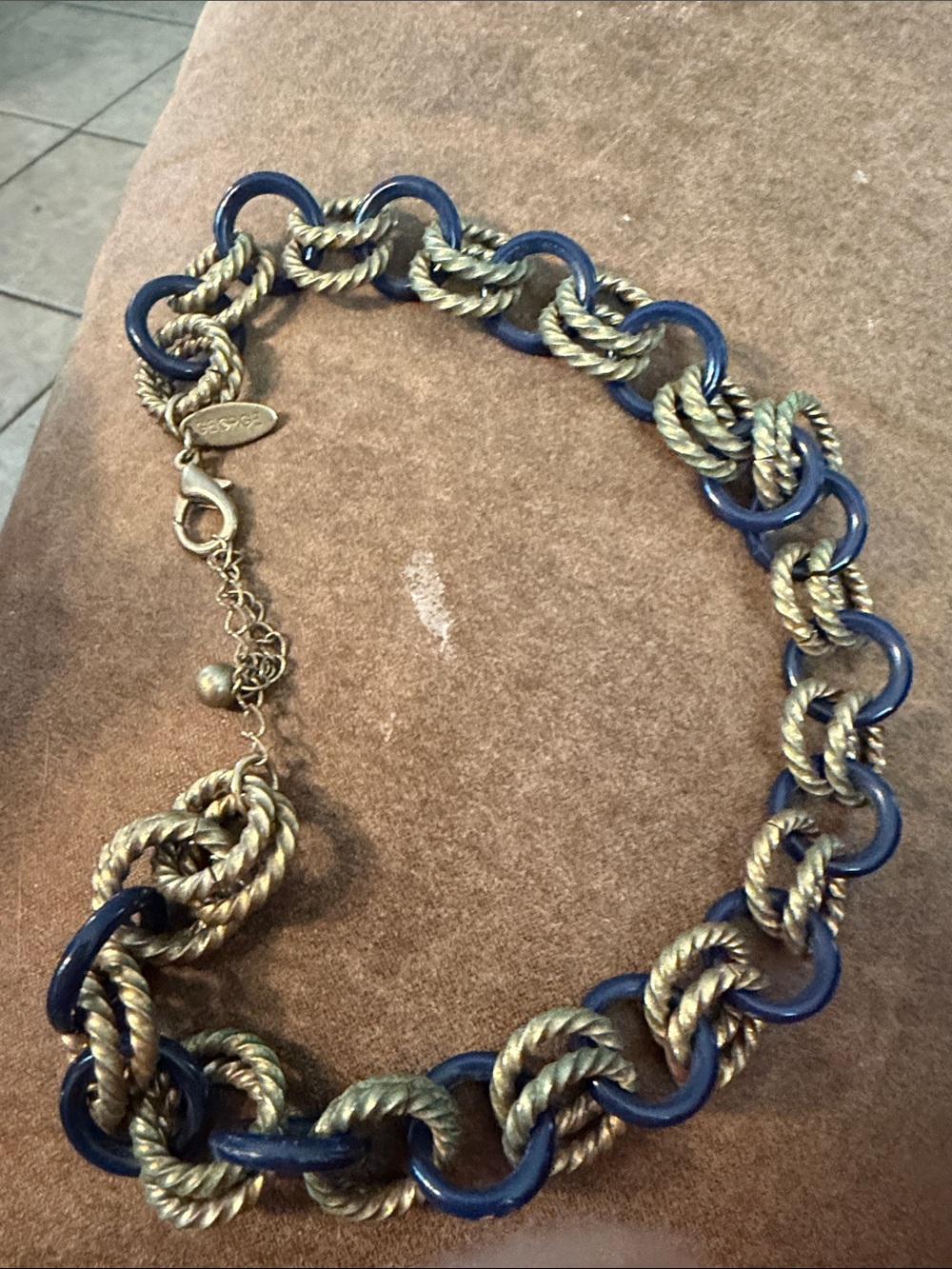 George Gold-Tone and Navy Chain-Link Necklace - Women Jewelry - Picture 4 of 4